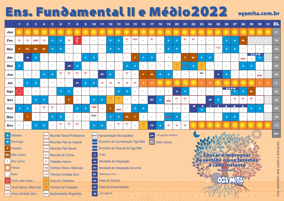 Calendário Ens.Fundamental II e Médio 2022