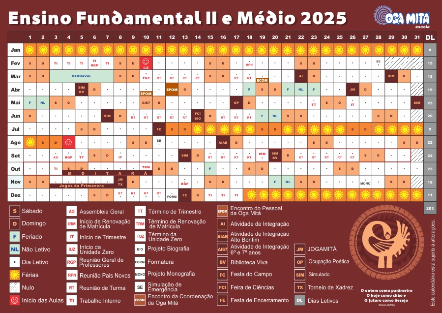 Calendário 2025 - Ensino Fundamental II e Ensino ´Médio
